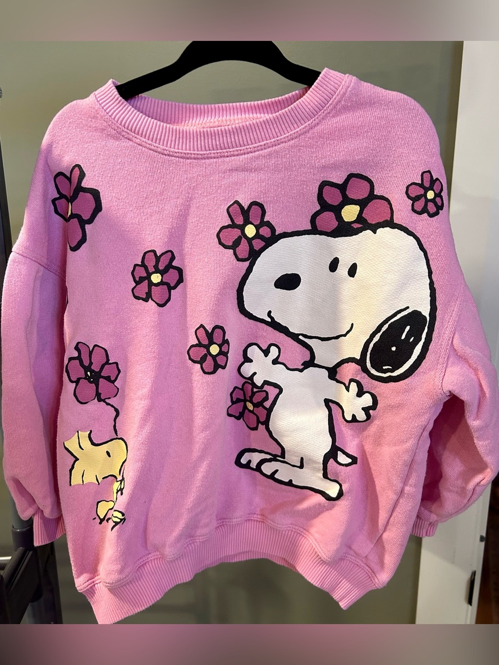 Zara x Peanuts Pink Snoopy & Woodstock Flower Crewneck